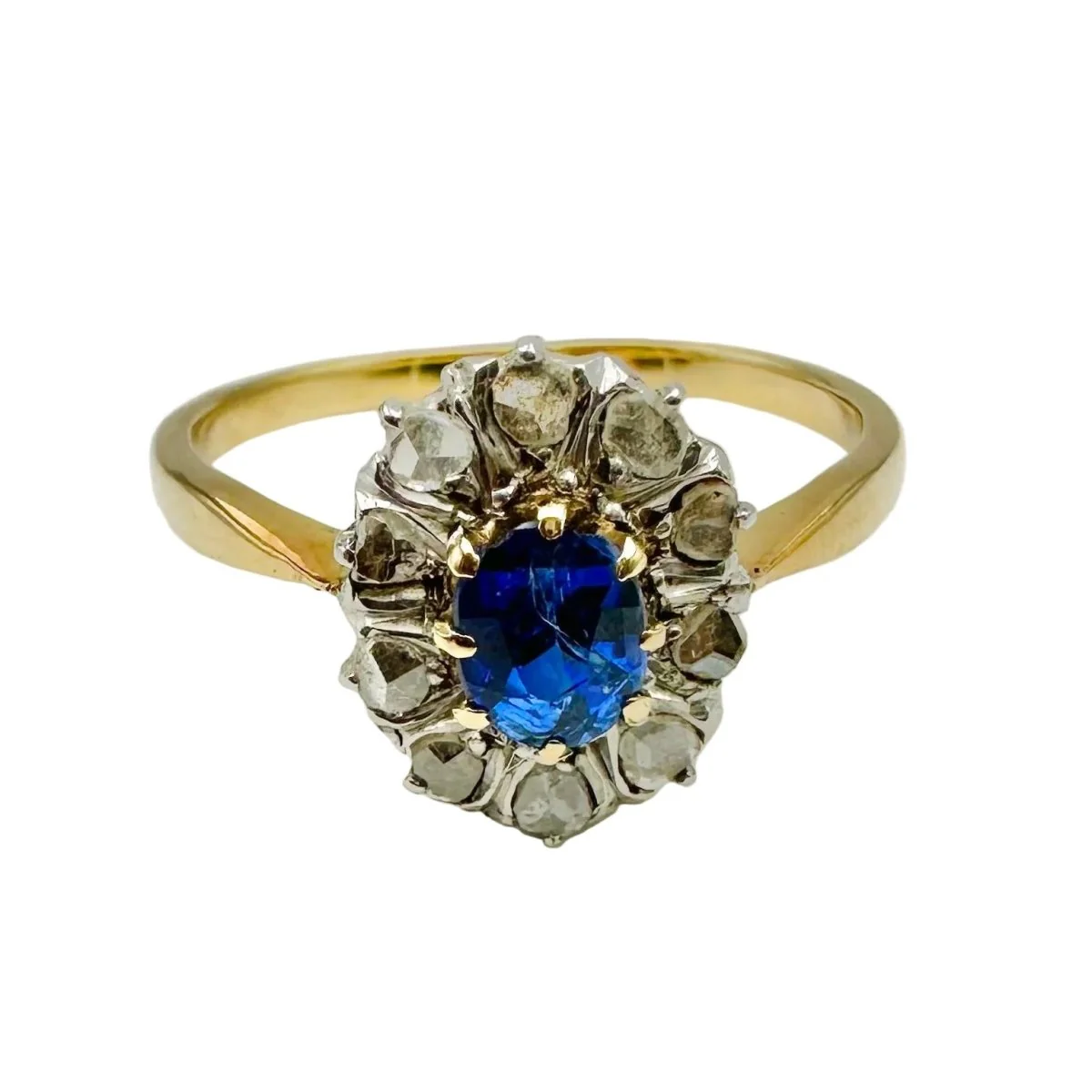 Bague Marguerite en or jaune, or blanc, saphir et diamants