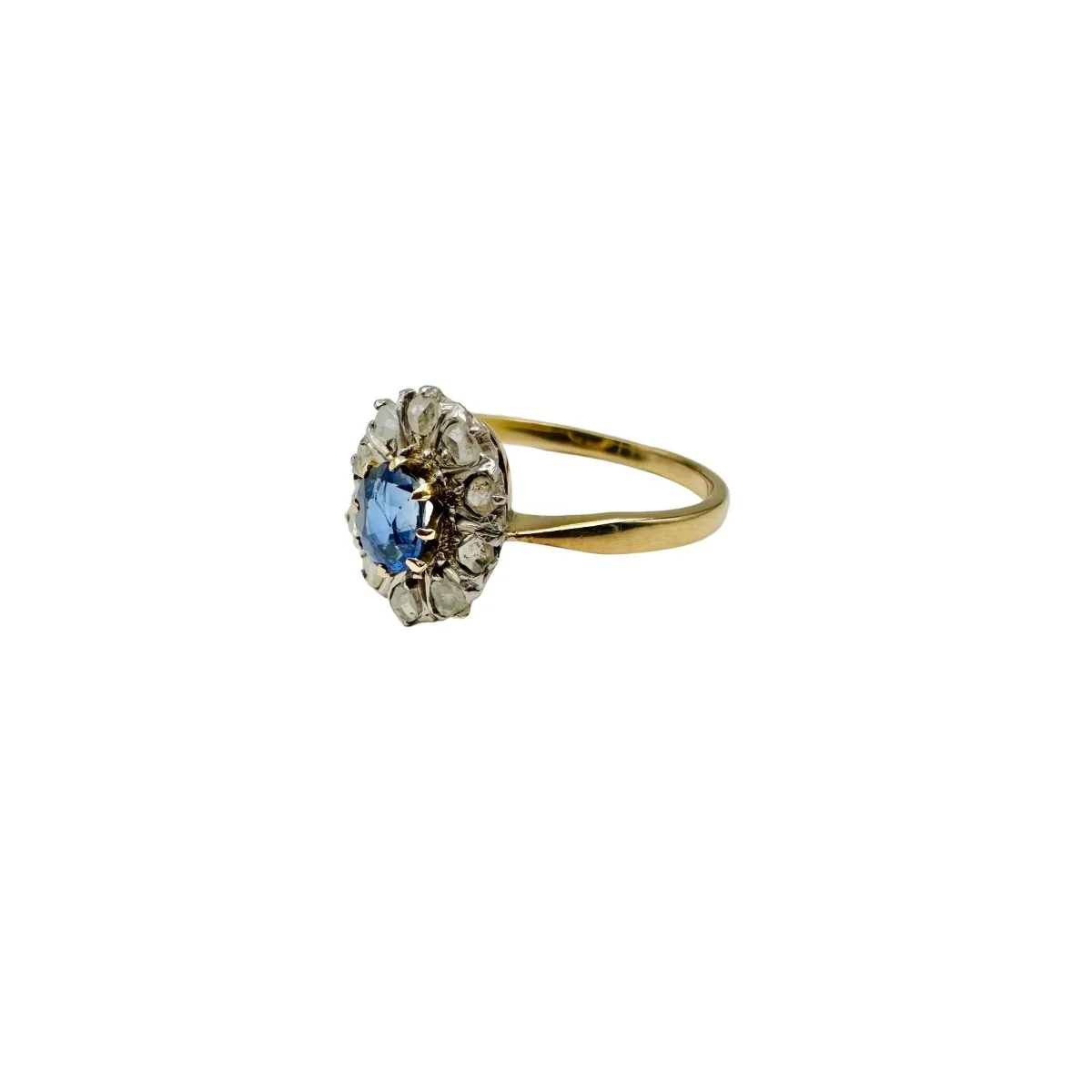 Bague Marguerite en or jaune, or blanc, saphir et diamants - Image 2