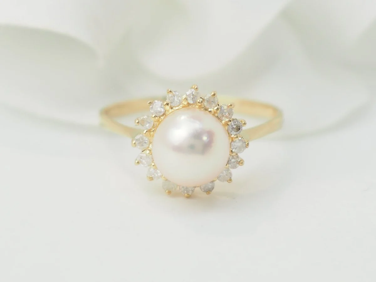 Bague en or jaune, perle de culture et diamants - Image 7
