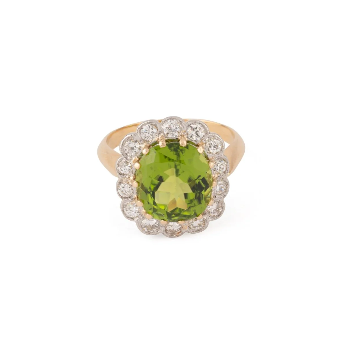 Bague Margueritte ornée d'un péridot, entouré de diamant - Image 2