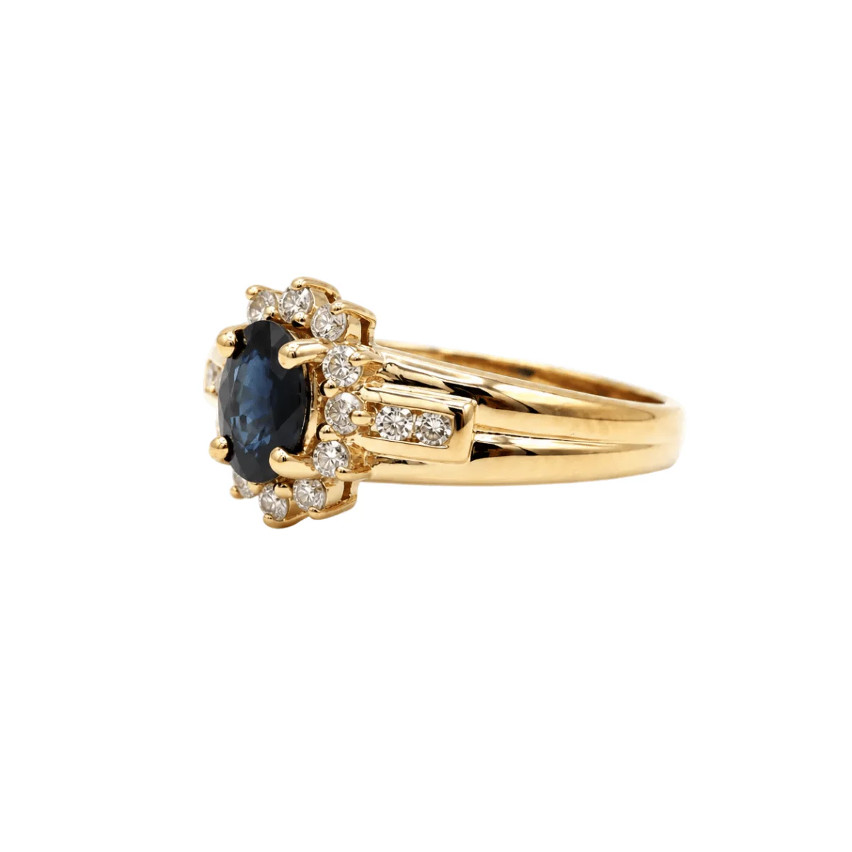 Bague Marguerite en or jaune, saphir et diamants - Image 3