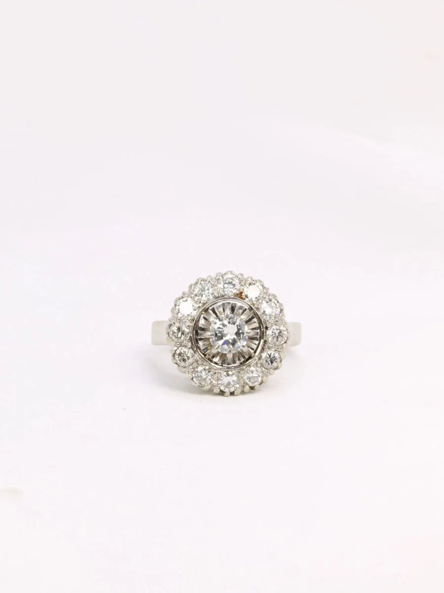 Bague marguerite or platine diamants 1,2 ct