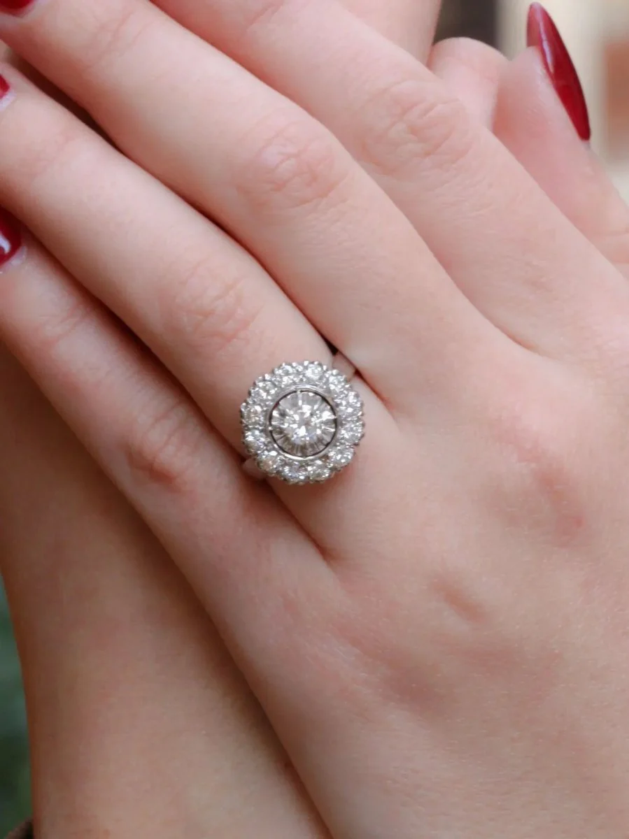Bague marguerite or platine diamants 1,2 ct - Image 2