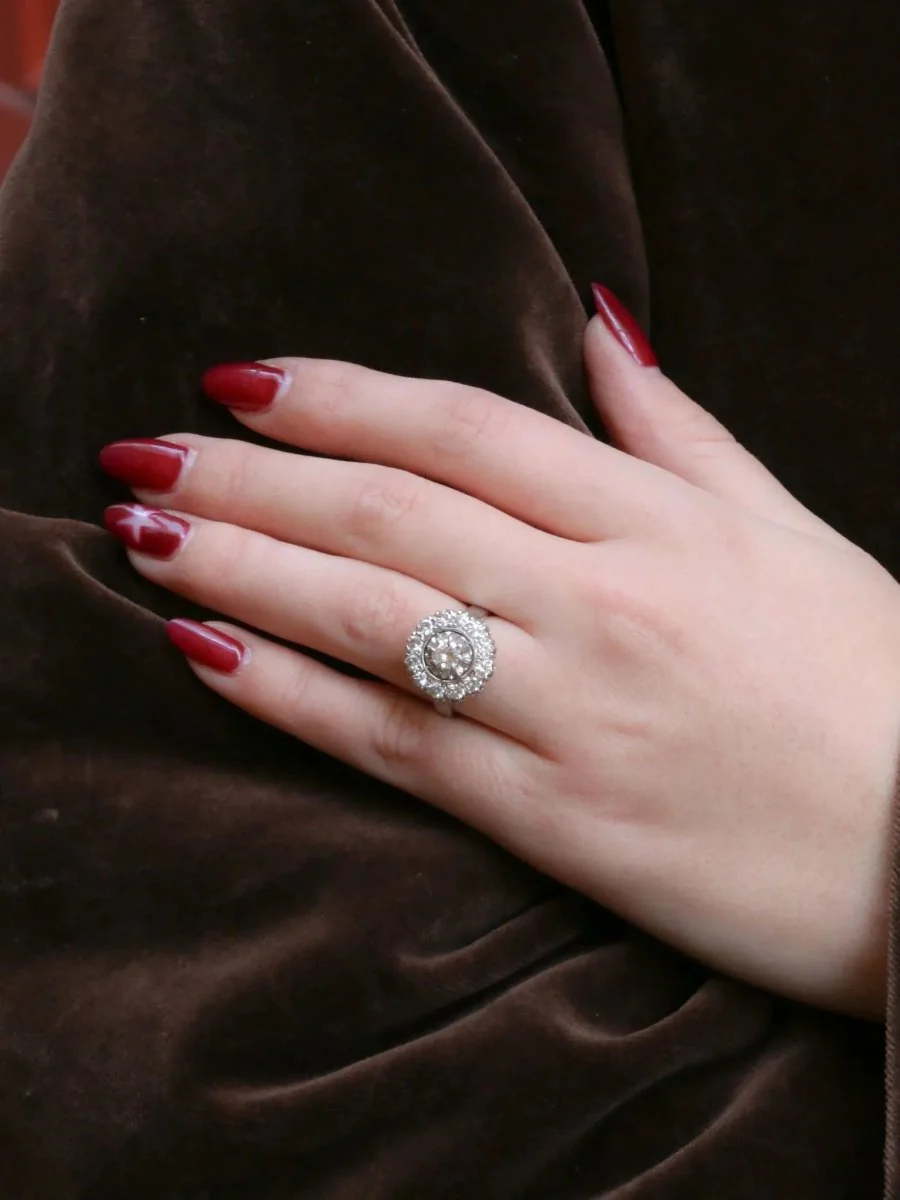 Bague marguerite or platine diamants 1,2 ct - Image 8