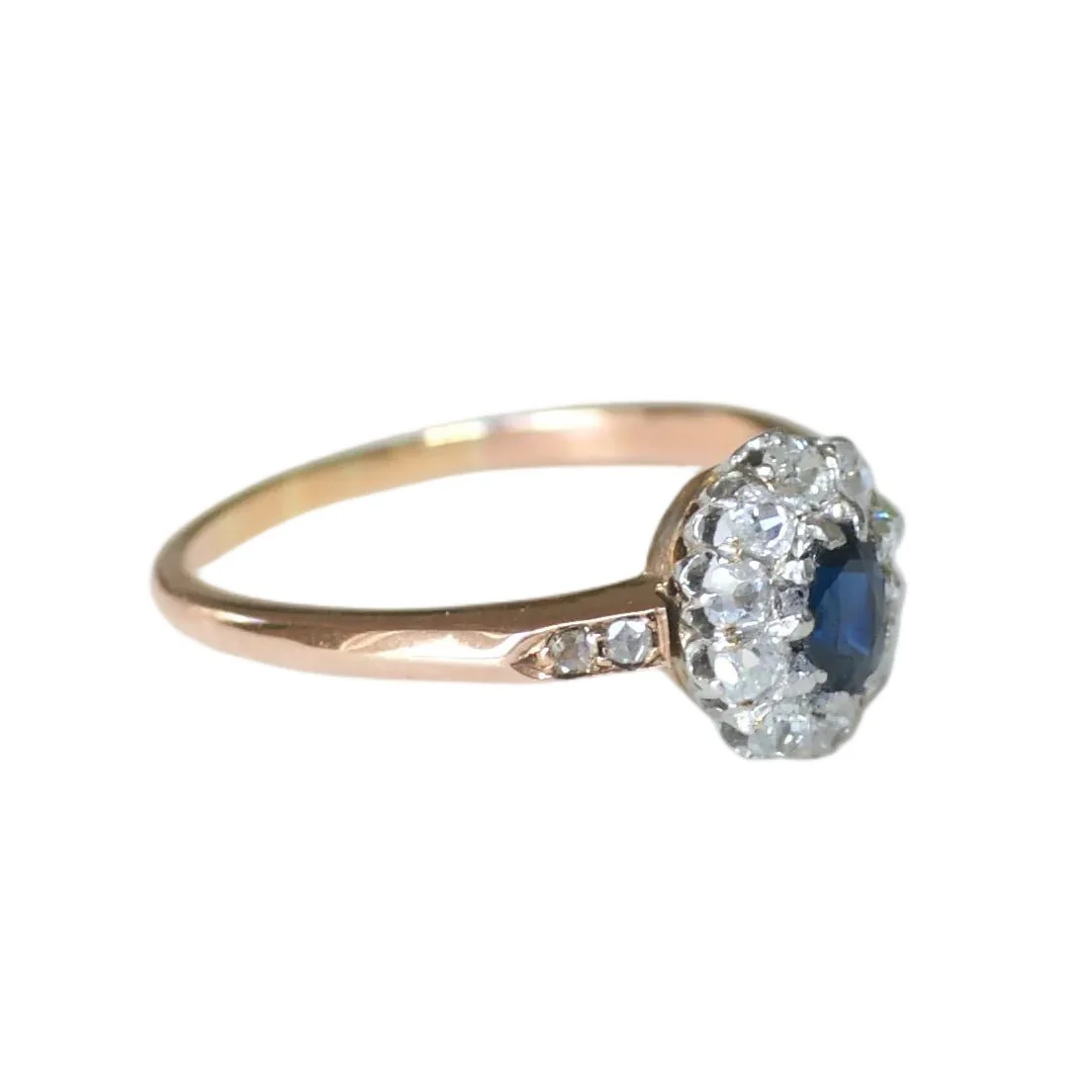 Bague Marguerite en or rose, platine, saphir et diamants - Image 5