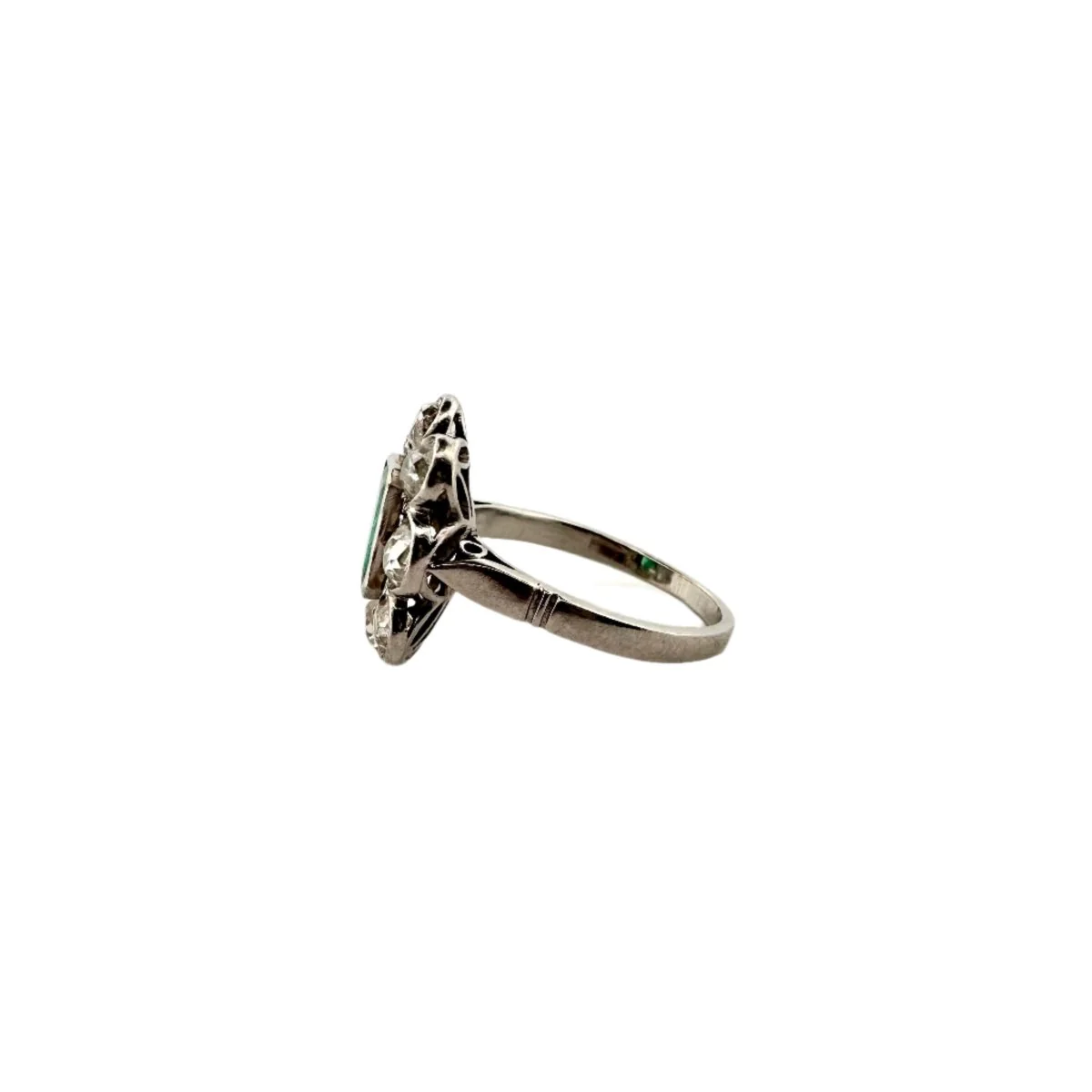 Bague Marguerite en platine avec émeraude et diamant - Image 2