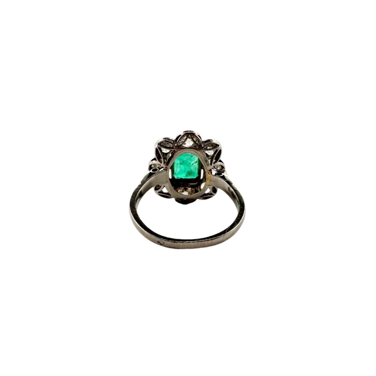 Bague Marguerite en platine avec émeraude et diamant - Image 3