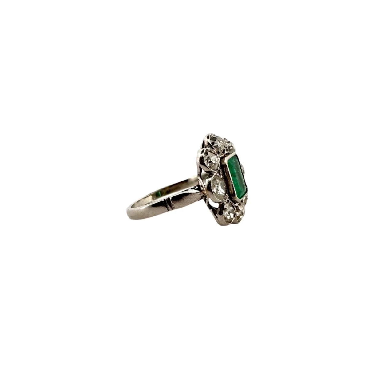 Bague Marguerite en platine avec émeraude et diamant - Image 4