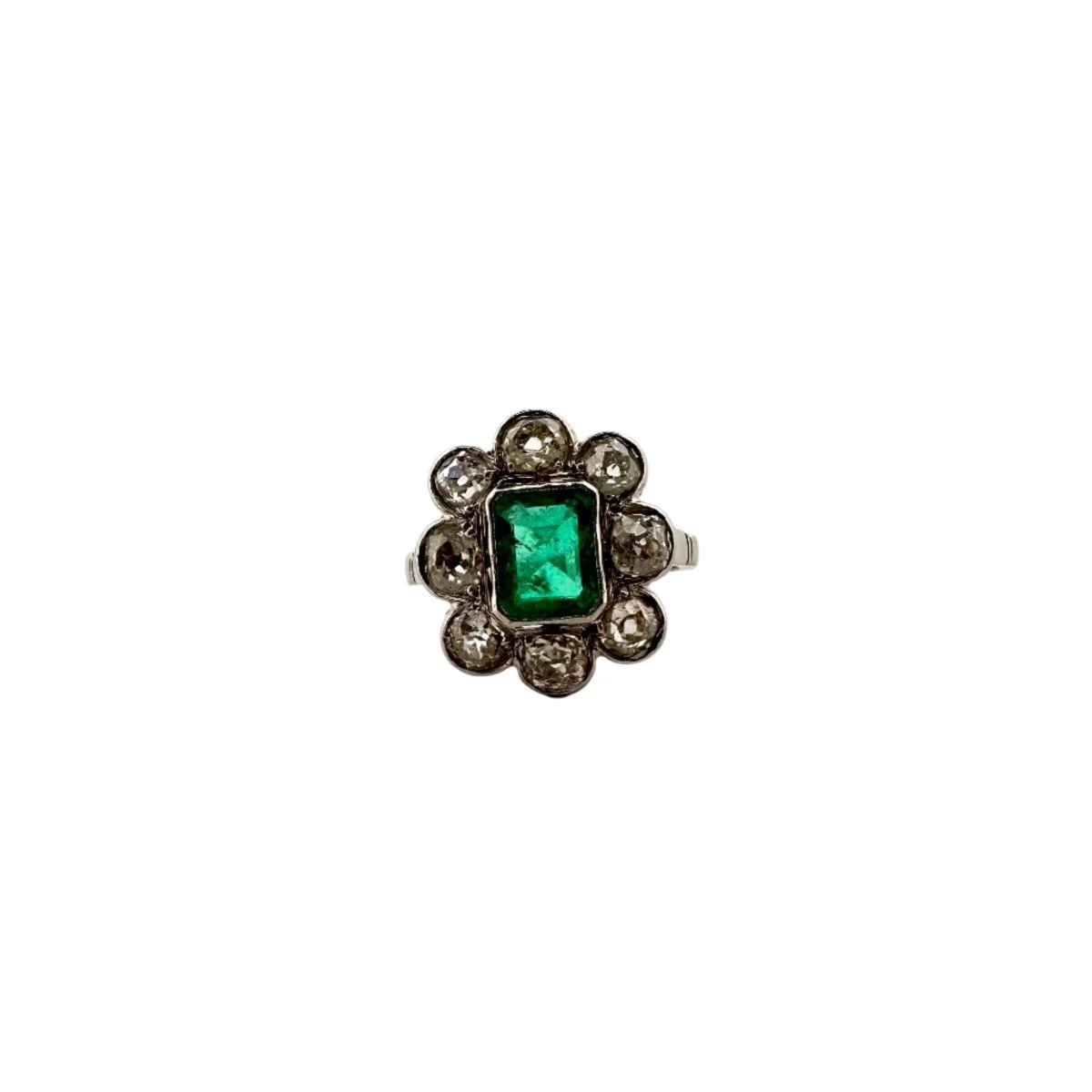Bague Marguerite en platine avec émeraude et diamant - Image 5