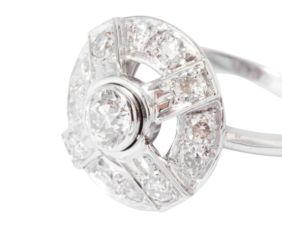 Bague marguerite en platine or gris et diamants - Image 3