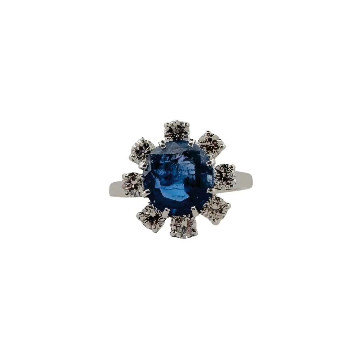 Bague Marguerite en platine, saphir et diamants