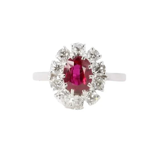 Bague Marguerite en or blanc, rubis et diamants - Image 3