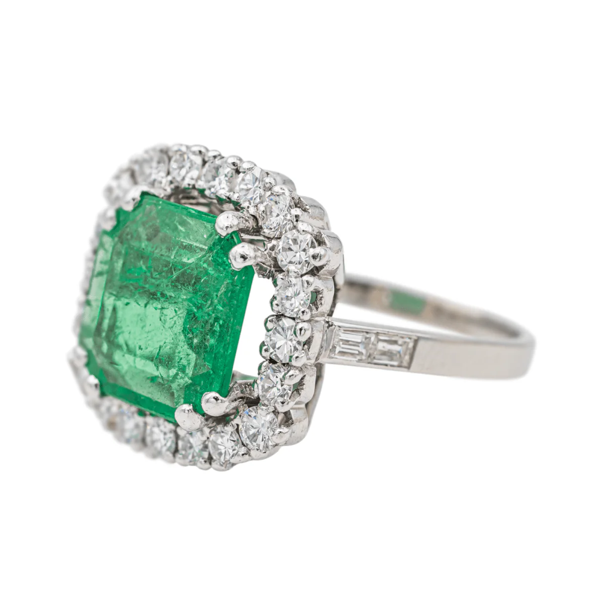 Bague Marguerite en or blanc, platine et émeraude - Image 3