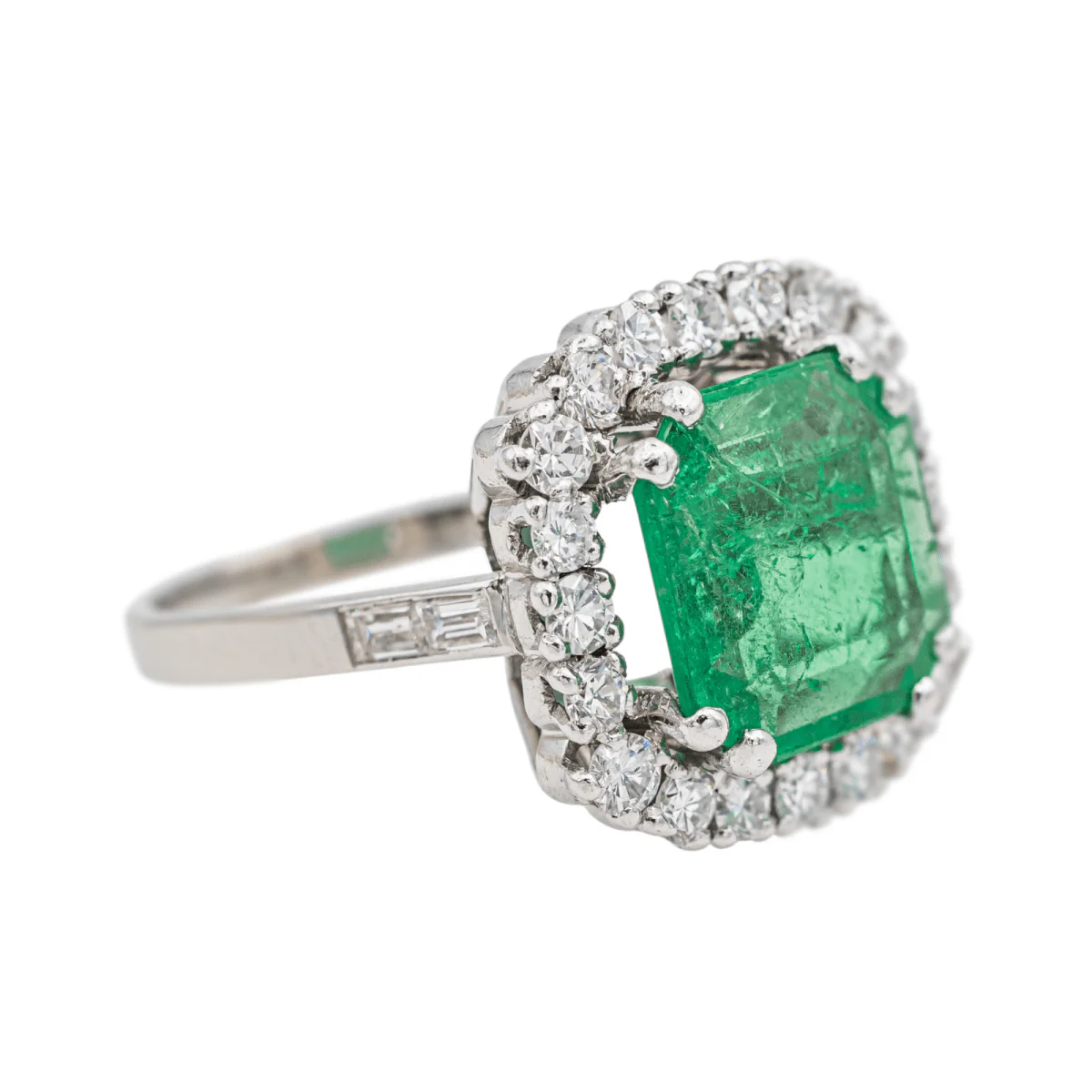 Bague Marguerite en or blanc, platine et émeraude - Image 6