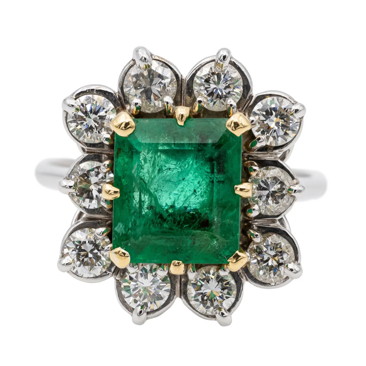 Bague Marguerite Or blanc Emeraude
