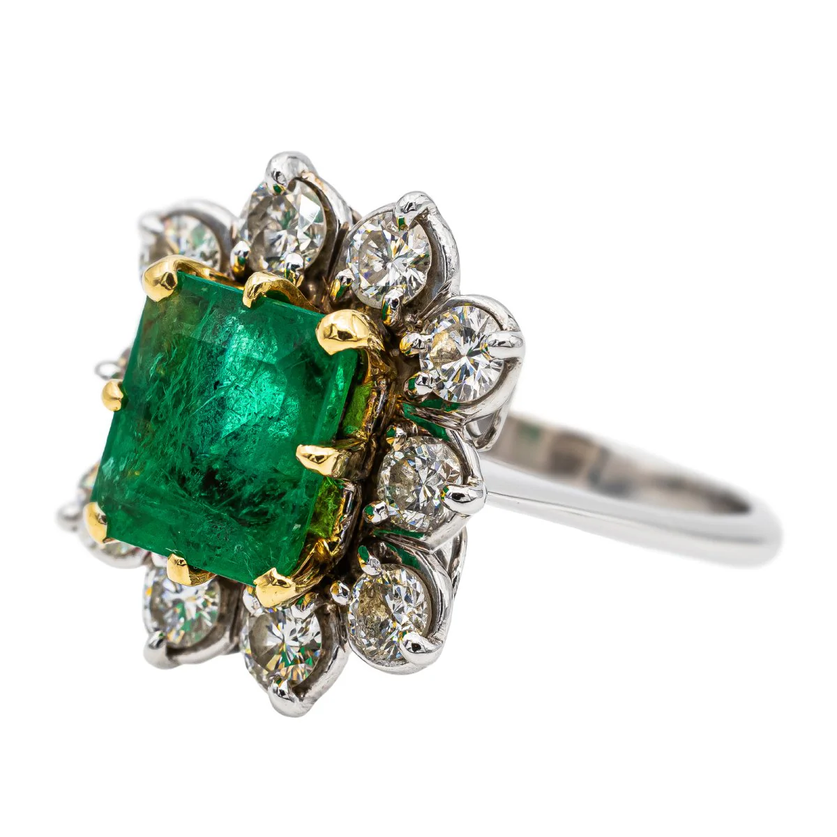 Bague Marguerite Or blanc Emeraude - Image 3