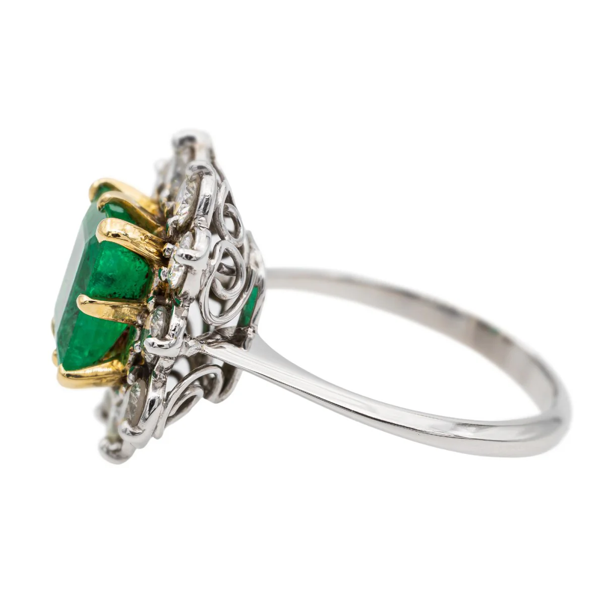 Bague Marguerite Or blanc Emeraude - Image 4
