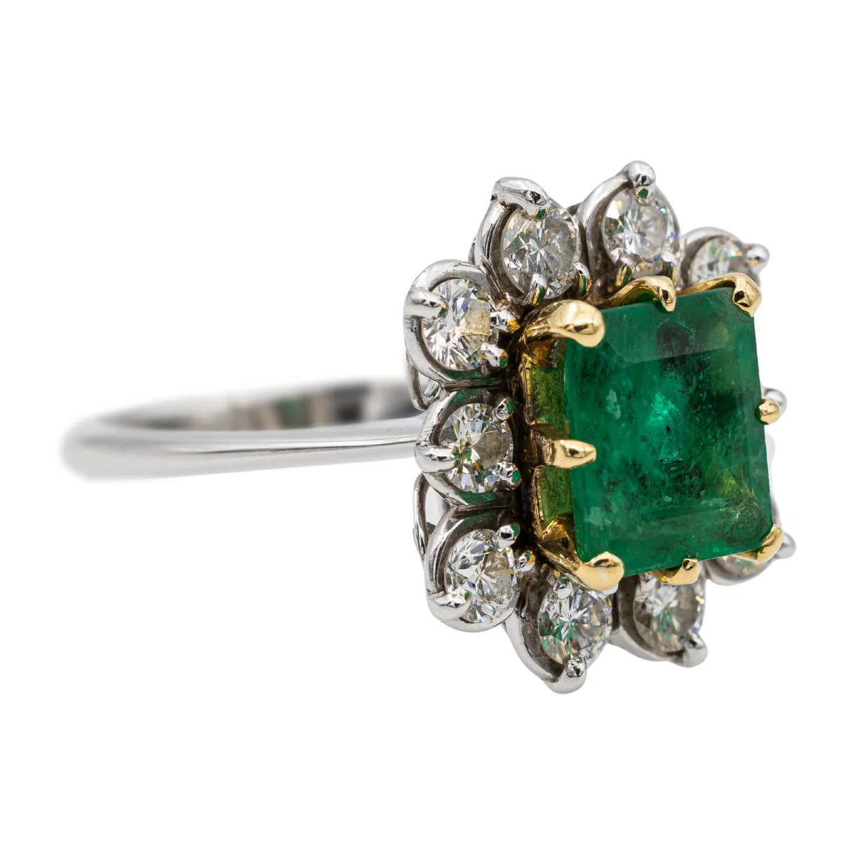 Bague Marguerite Or blanc Emeraude - Image 5