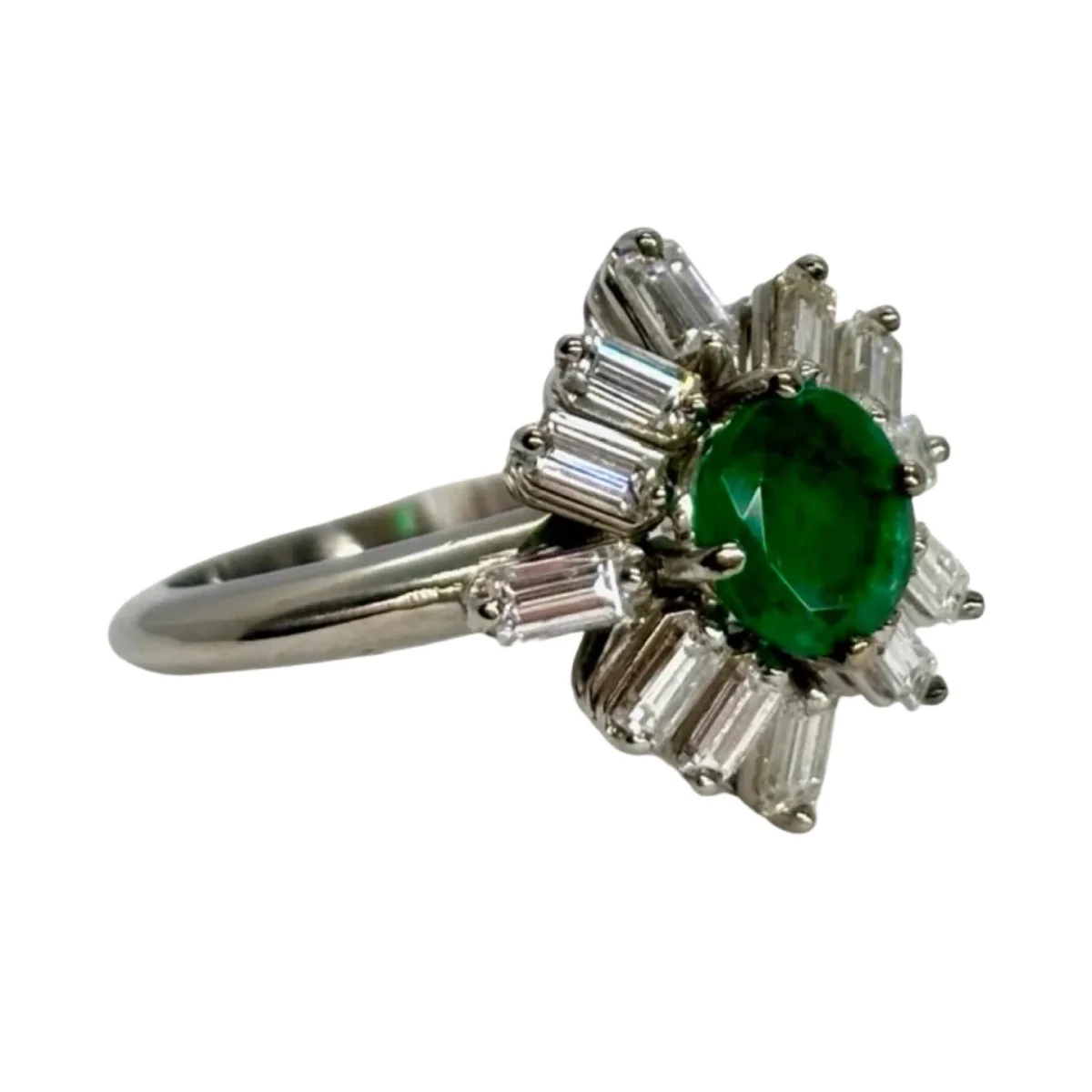 Bague Marguerite or blanc, émeraude et diamants - Image 5