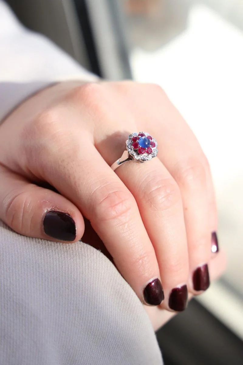 Bague Marguerite Or blanc Saphir - Image 2