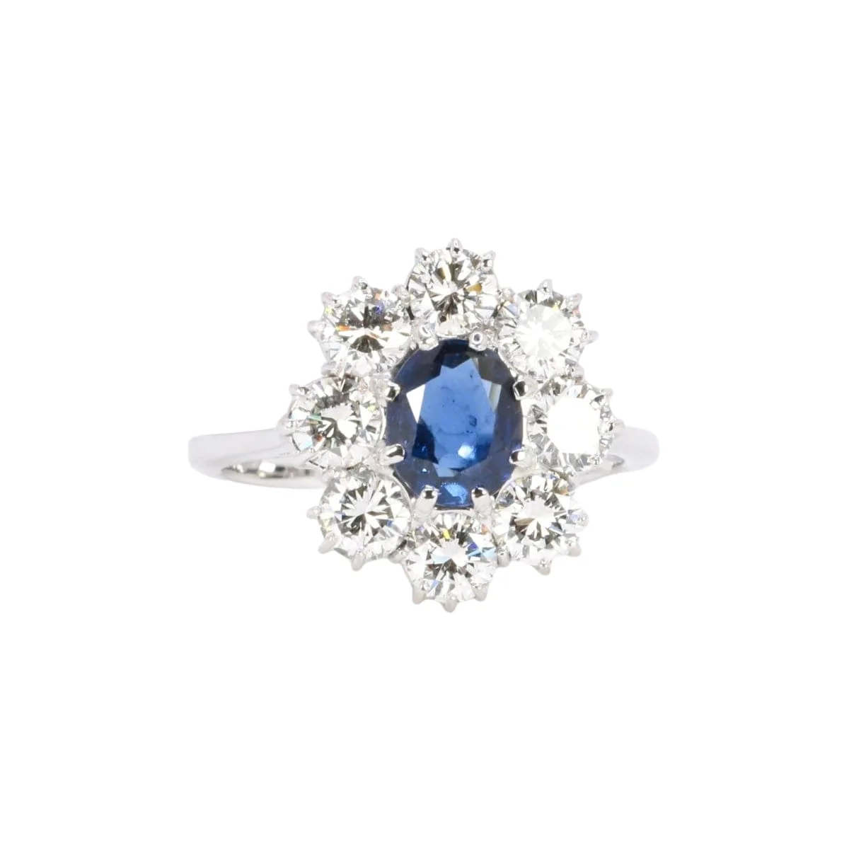 Bague marguerite or blanc saphir ovale diamants