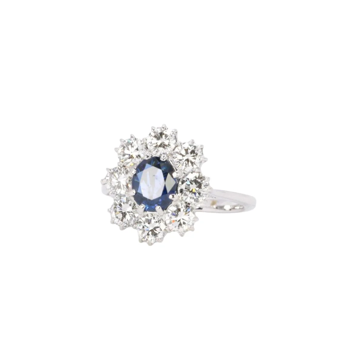 Bague marguerite or blanc saphir ovale diamants - Image 3