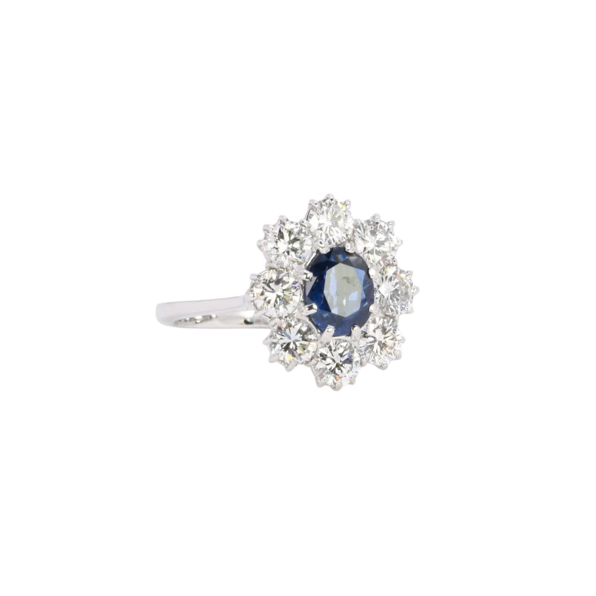 Bague marguerite or blanc saphir ovale diamants - Image 6