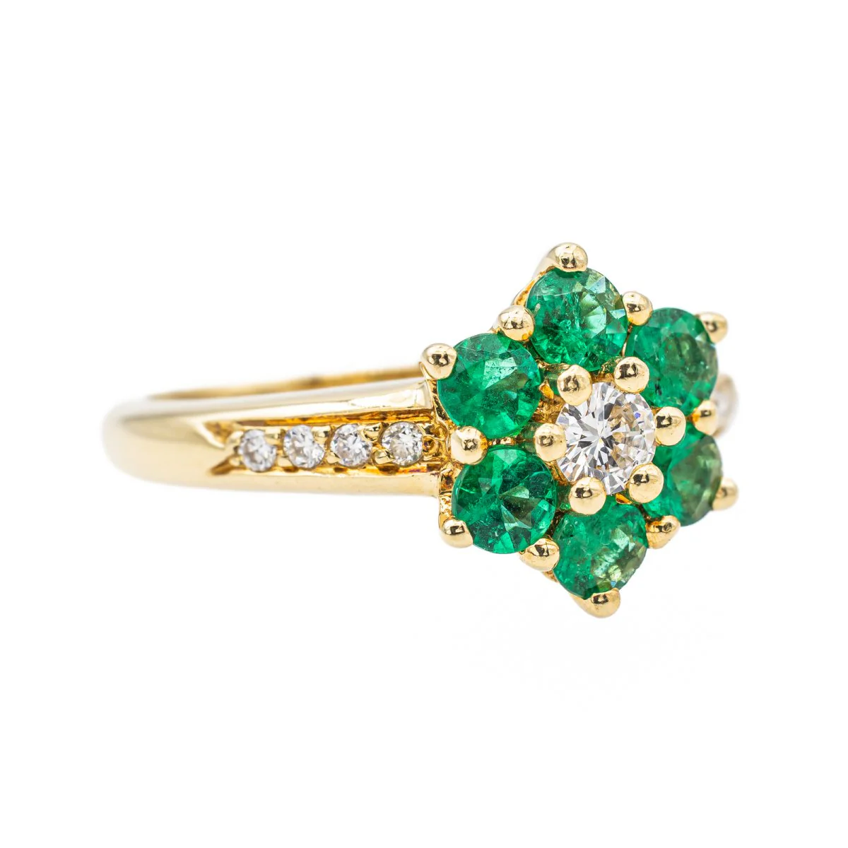 Bague Marguerite en or jaune, émeraude et diamant - Image 7