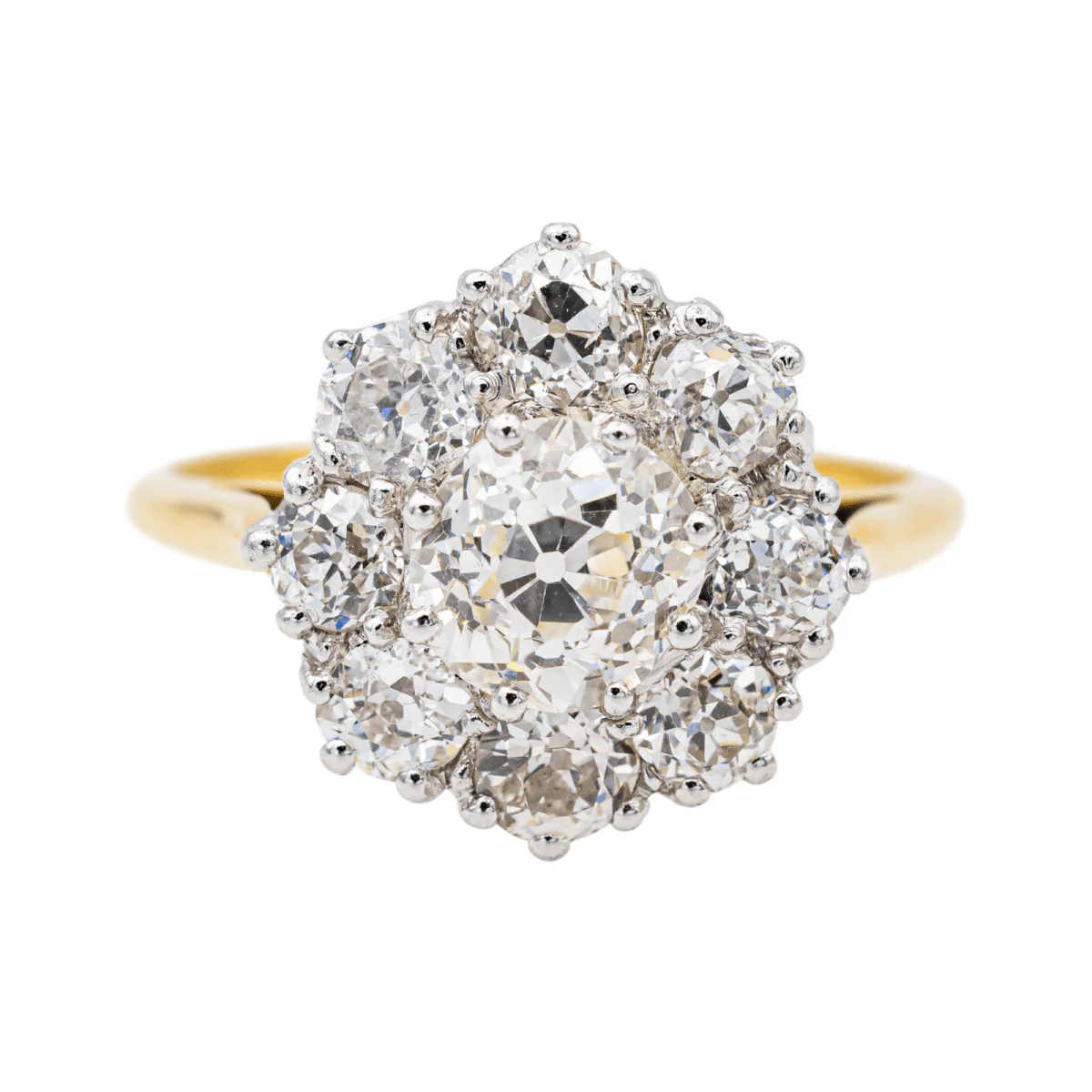 Bague Marguerite en or jaune, platine et diamants