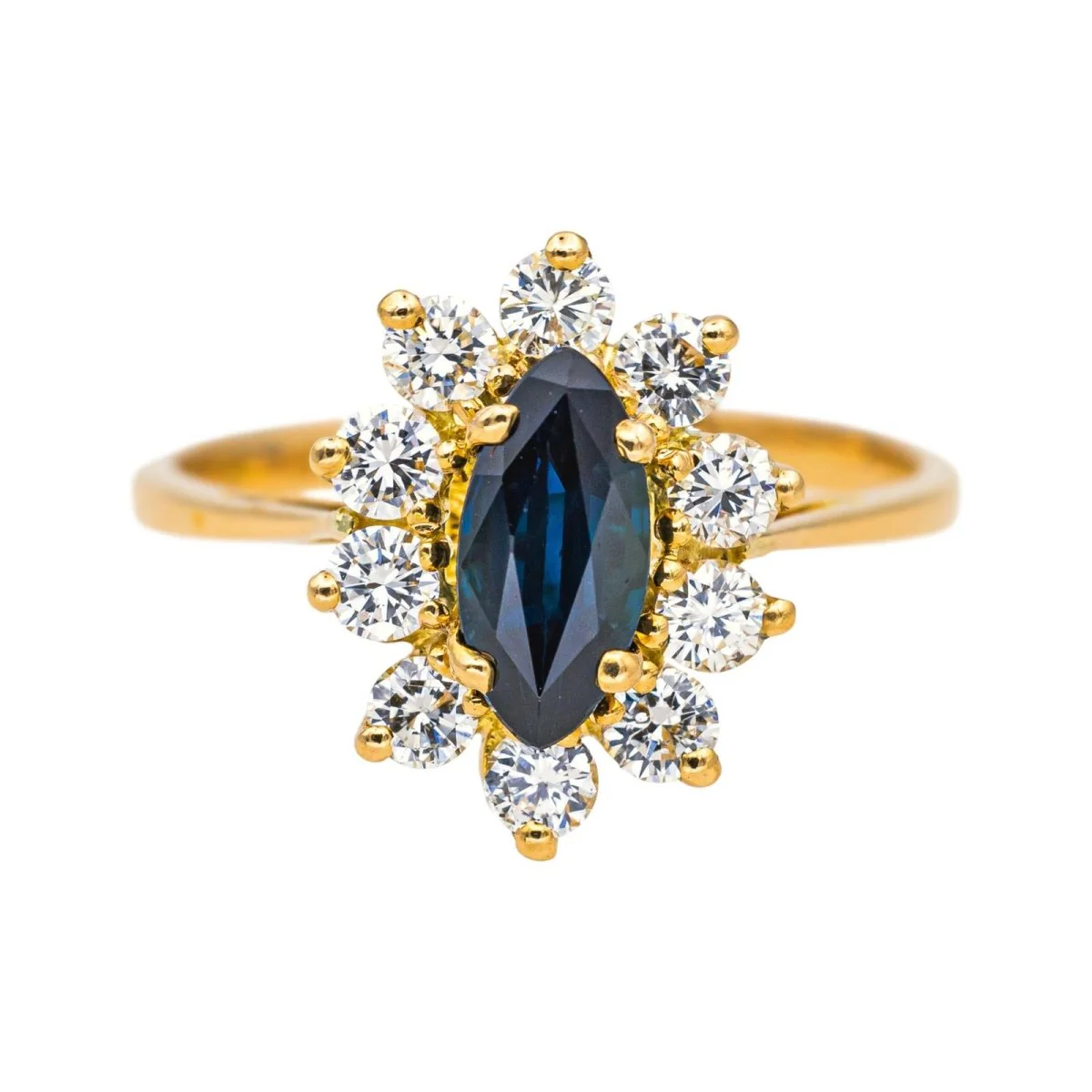 Bague Marguerite en or jaune, émeraude et diamants