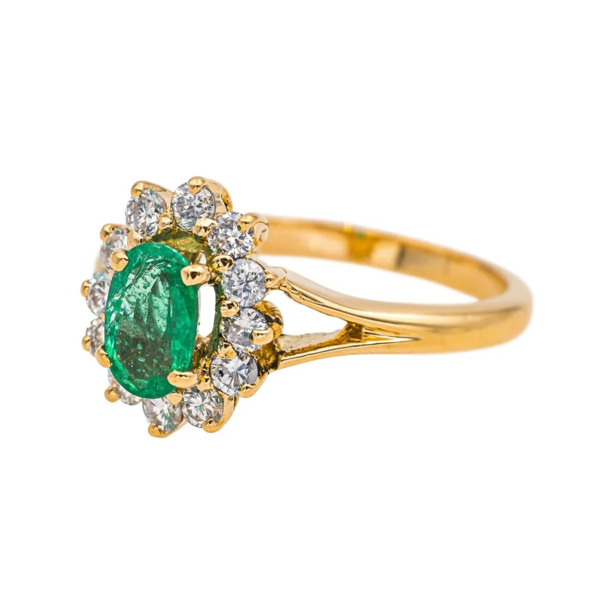 Bague Marguerite en or jaune, émeraude et diamants - Image 3