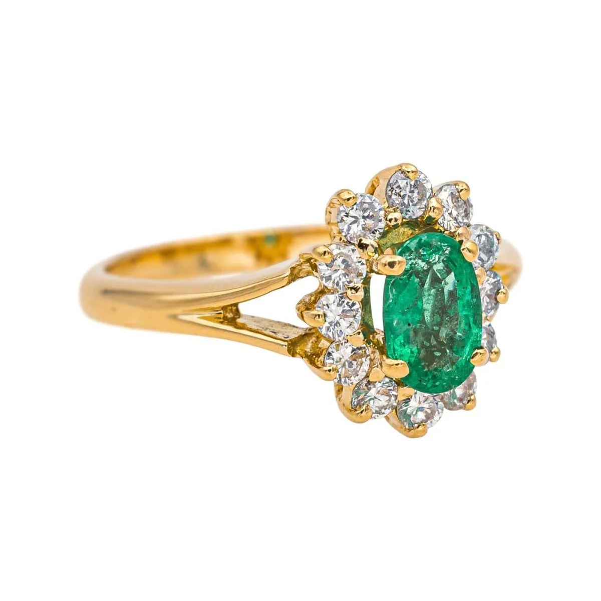 Bague Marguerite en or jaune, émeraude et diamants - Image 6
