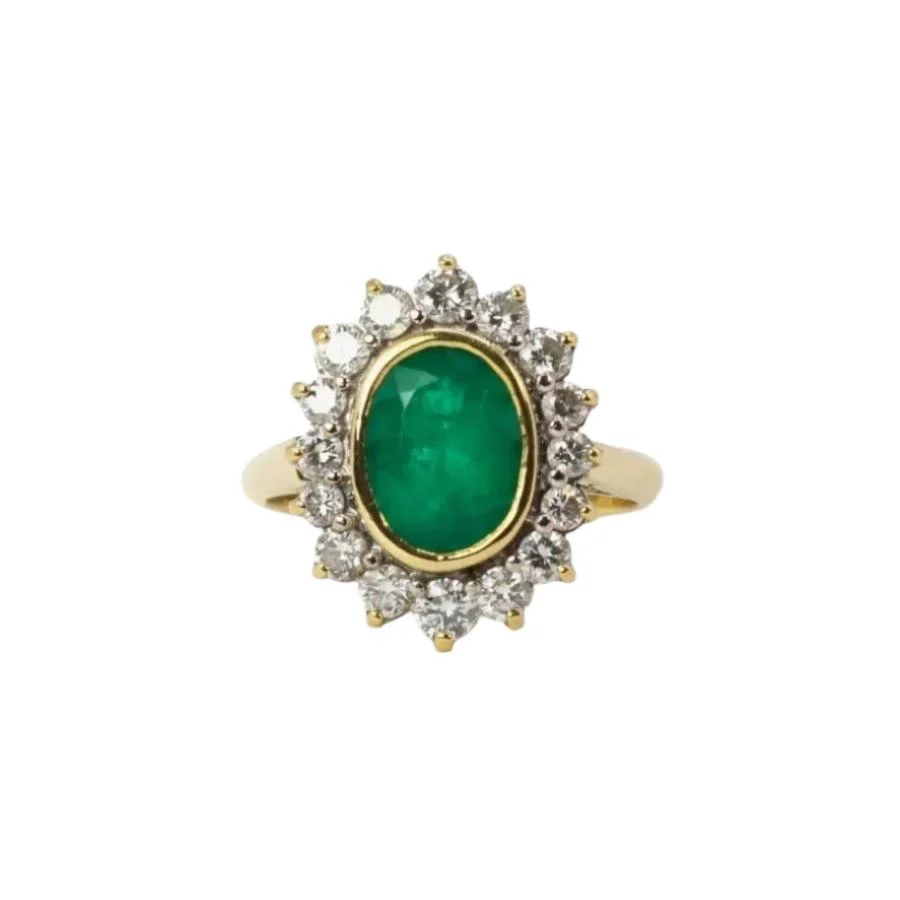 Bague Marguerite en or, émeraude et diamants