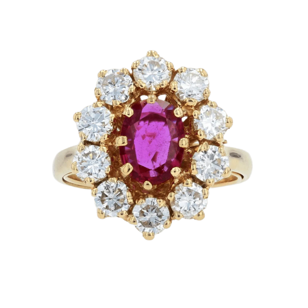 Bague Marguerite en or jaune, rubis et diamants