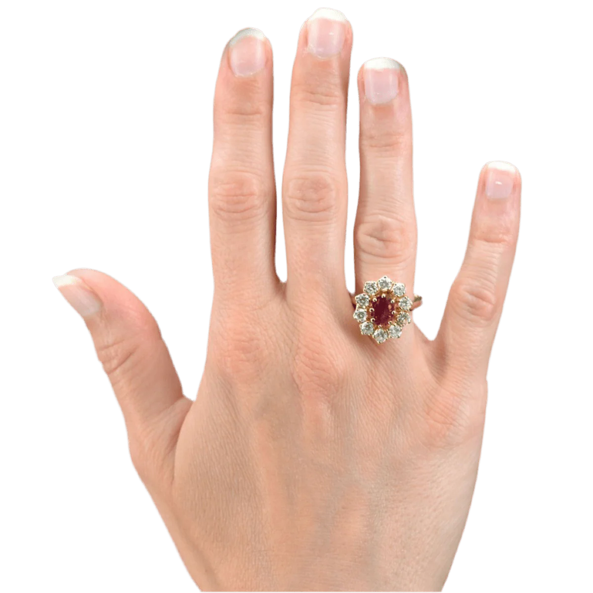 Bague Marguerite en or jaune, rubis et diamants - Image 2