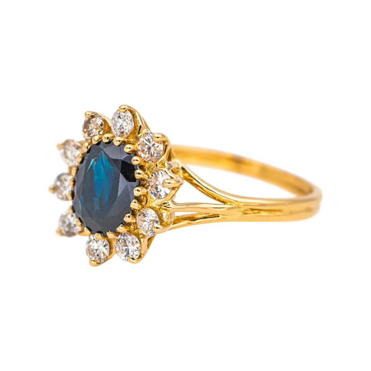 Bague Marguerite en or jaune, saphir et diamants - Image 4