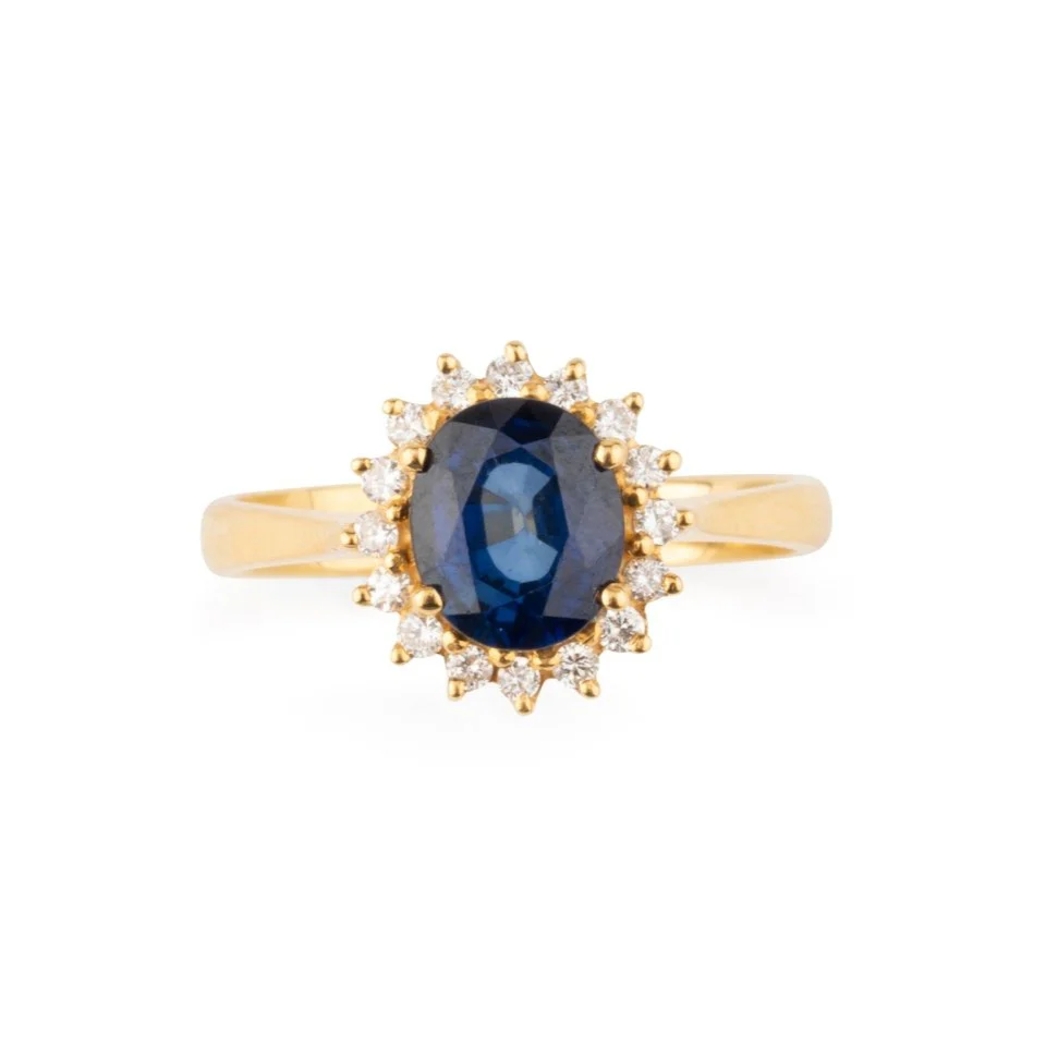 Bague Marguerite en or jaune, saphir et diamants