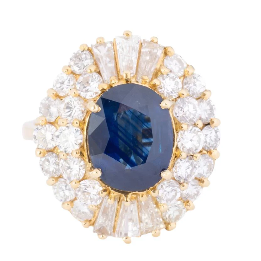 Bague Marguerite en or jaune, saphir et diamants