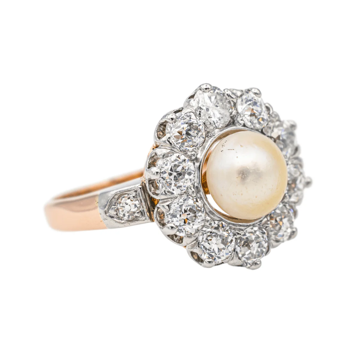 Bague Marguerite en or rose, platine, perle et diamants - Image 6