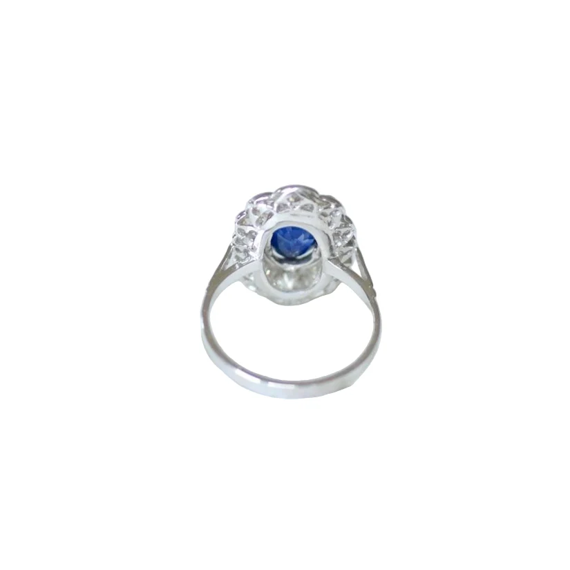 Bague Marguerite en or blanc, platine, saphir et diamants - Image 4