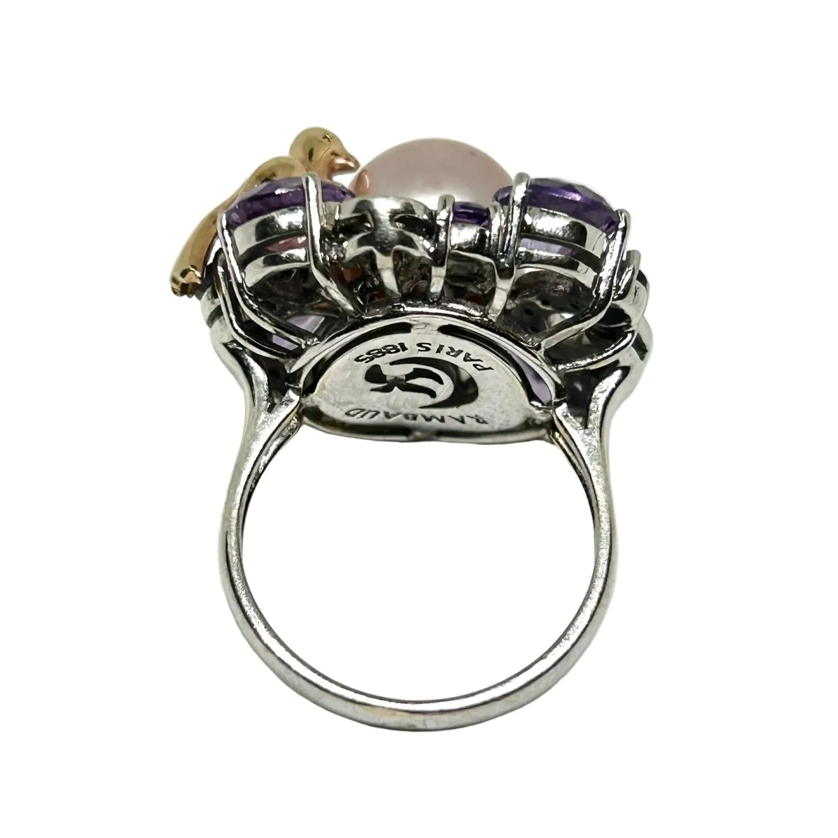Bague Marguerite RAMBAUD "Pie" en or blanc, perle, améthystes et diamants - Image 3
