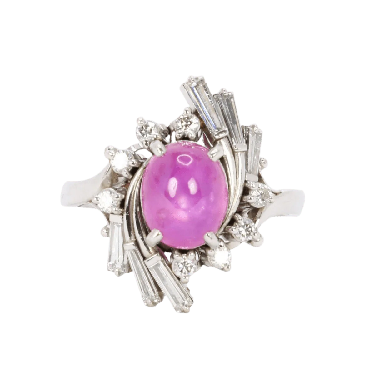 Bague Marguerite en platine, rubis et diamants