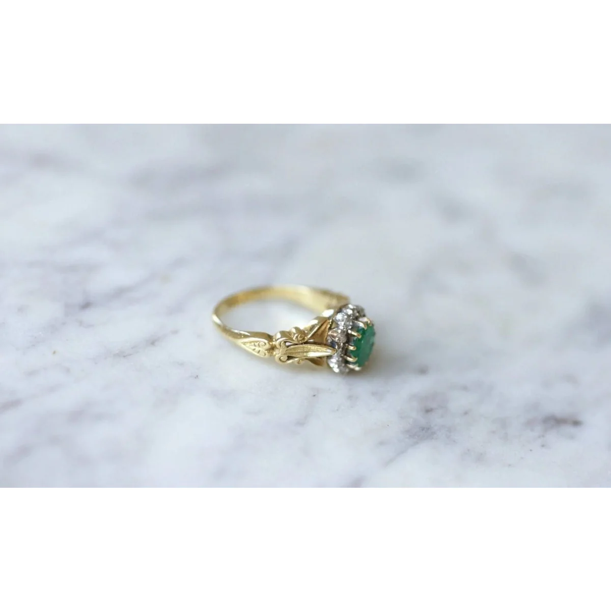 Bague marguerite style Victorien émeraude diamants - Image 3