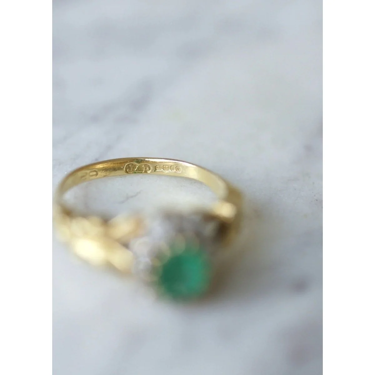 Bague marguerite style Victorien émeraude diamants - Image 7