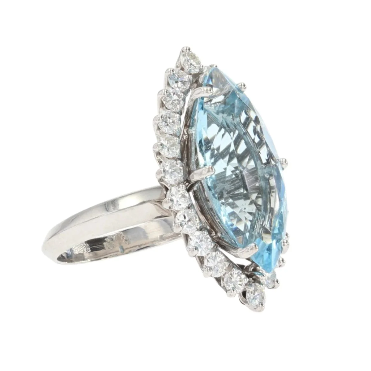 Bague Marquise en or blanc, aigue-marine et diamants - Image 4