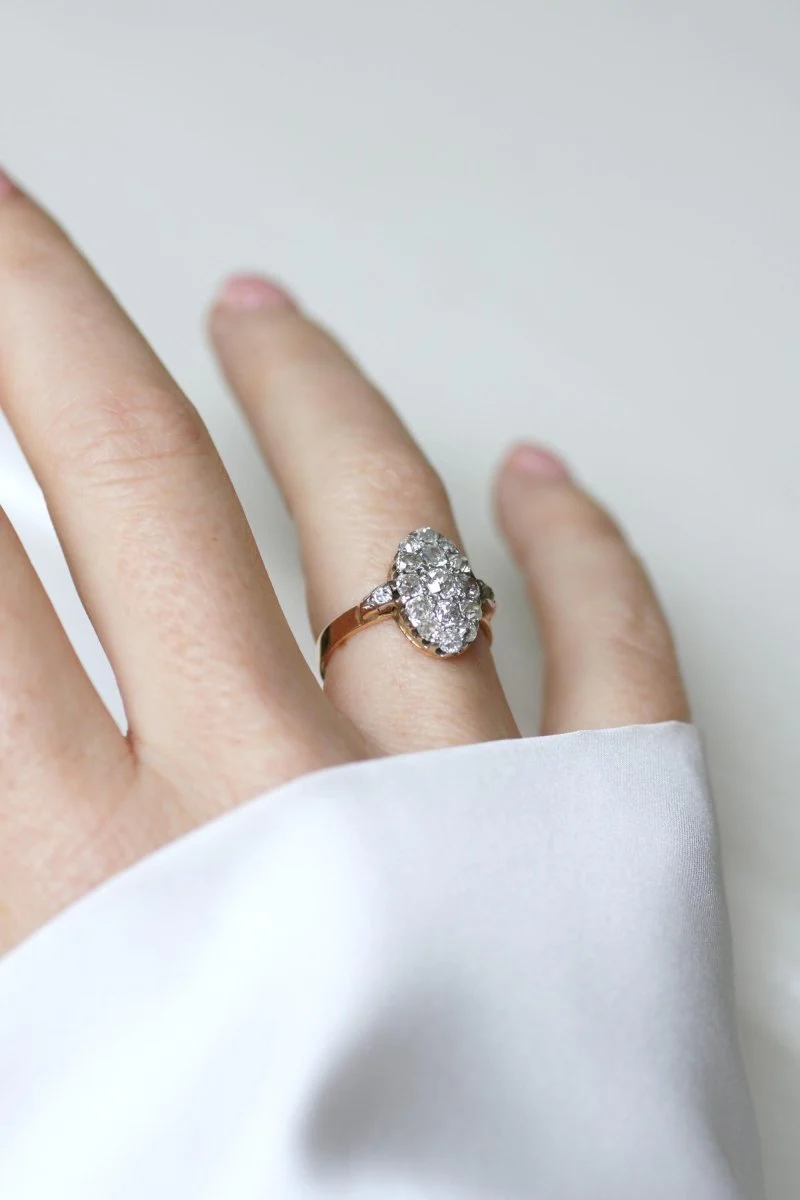 Bague Marquise Ancienne Diamants 1,30 Cts Or rose - Image 8