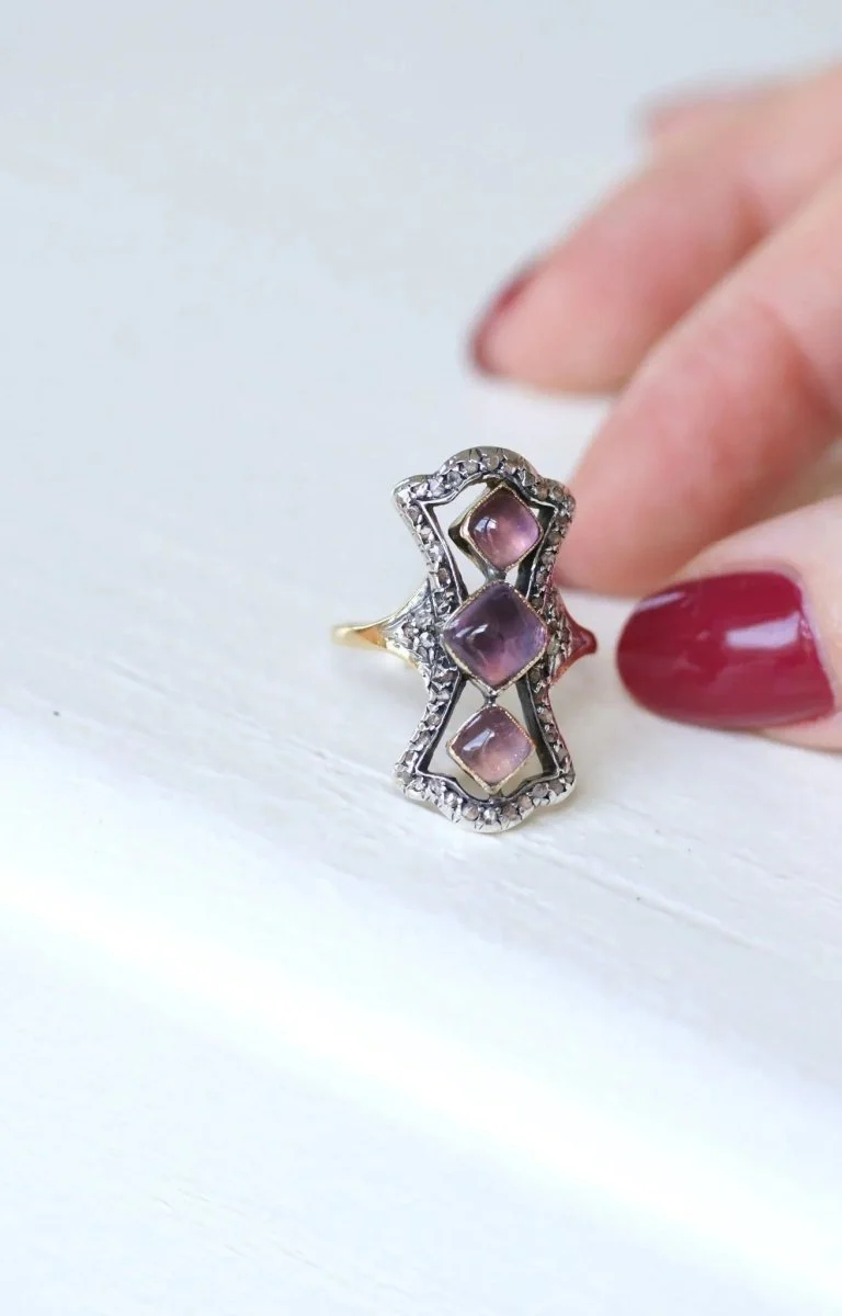Bague marquise améthystes et diamants - Image 8