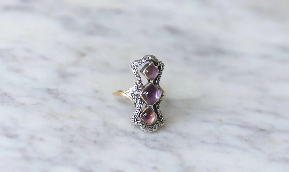 Bague marquise améthystes et diamants - Image 9