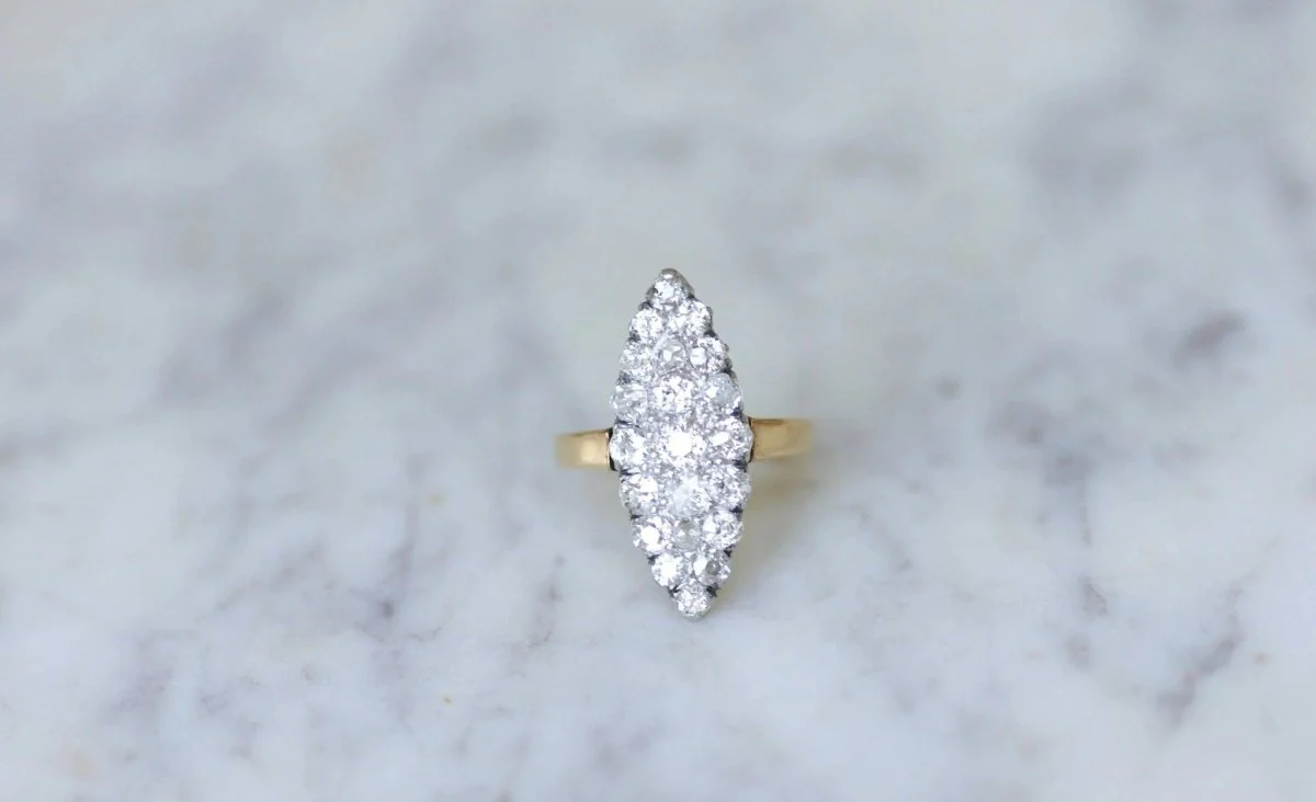 Bague Marquise diamants sur or et platine - Image 2