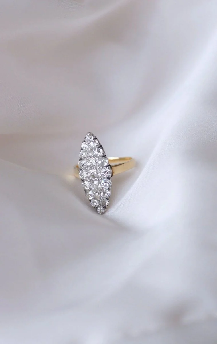 Bague Marquise diamants sur or et platine - Image 3